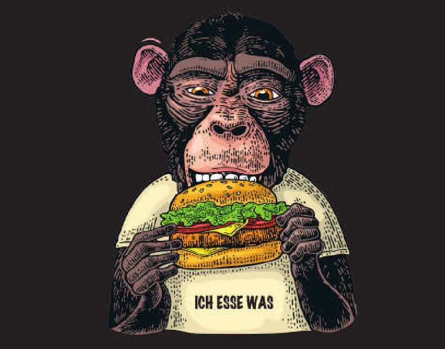 Wallstreet Burgers Beckum mit dem Affen der was isst. mmmhh leckere Hamburger.